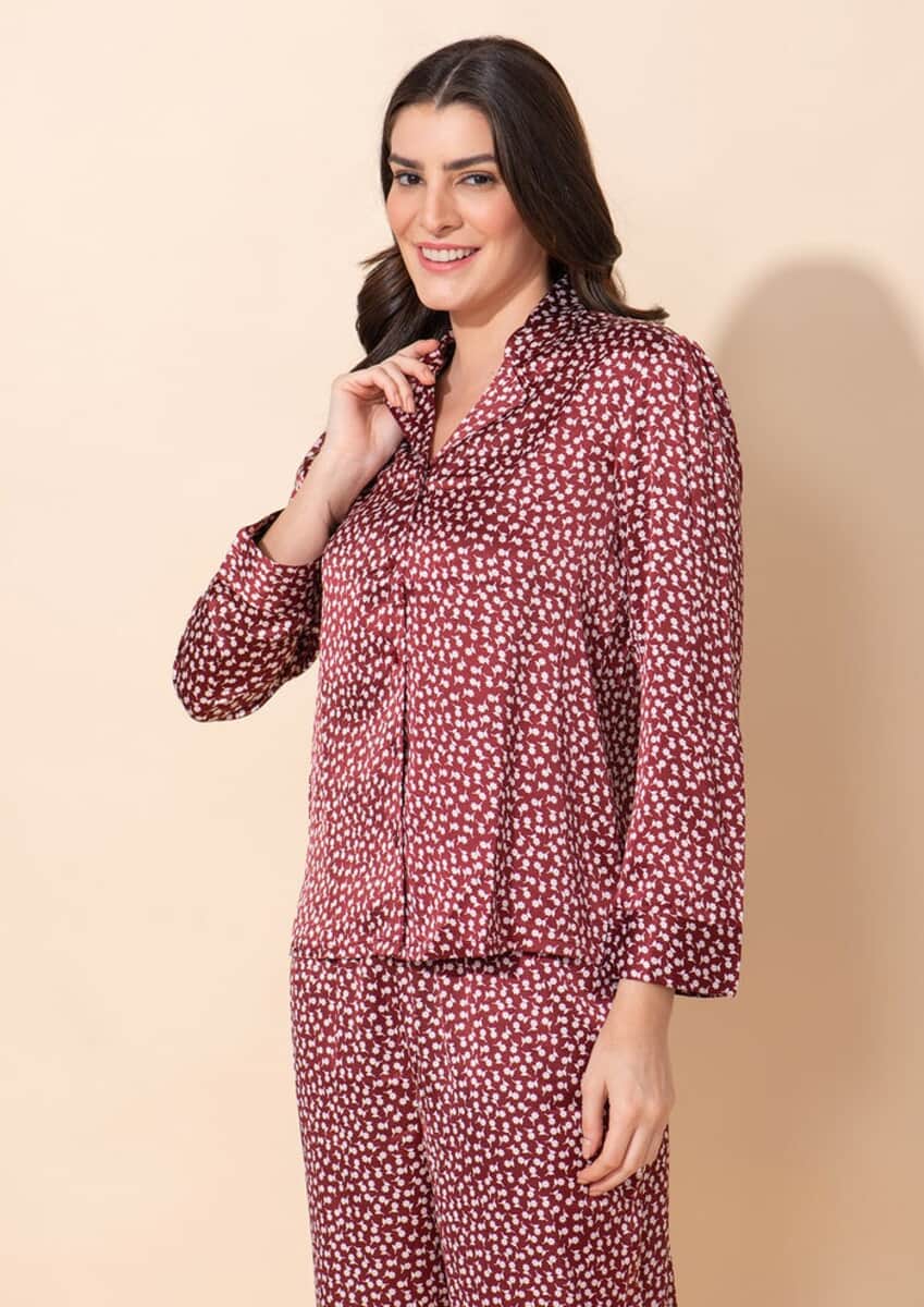 Tamsy Red and White Deer Print Nightwear Set - 1X image number 3