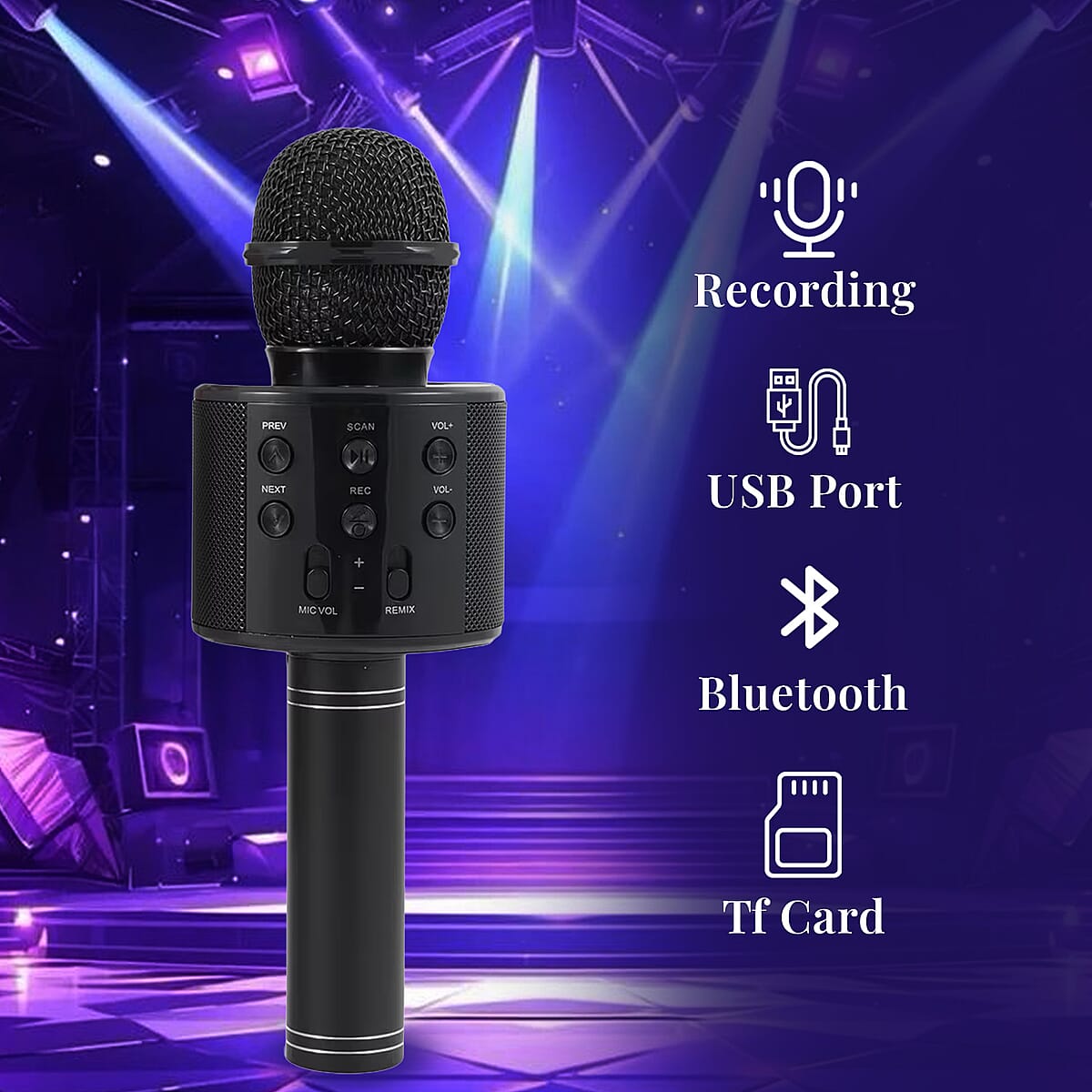 CLOSEOUT Total Vision Handheld Karaoke Microphone with Bluetooth Speaker -Black image number 2