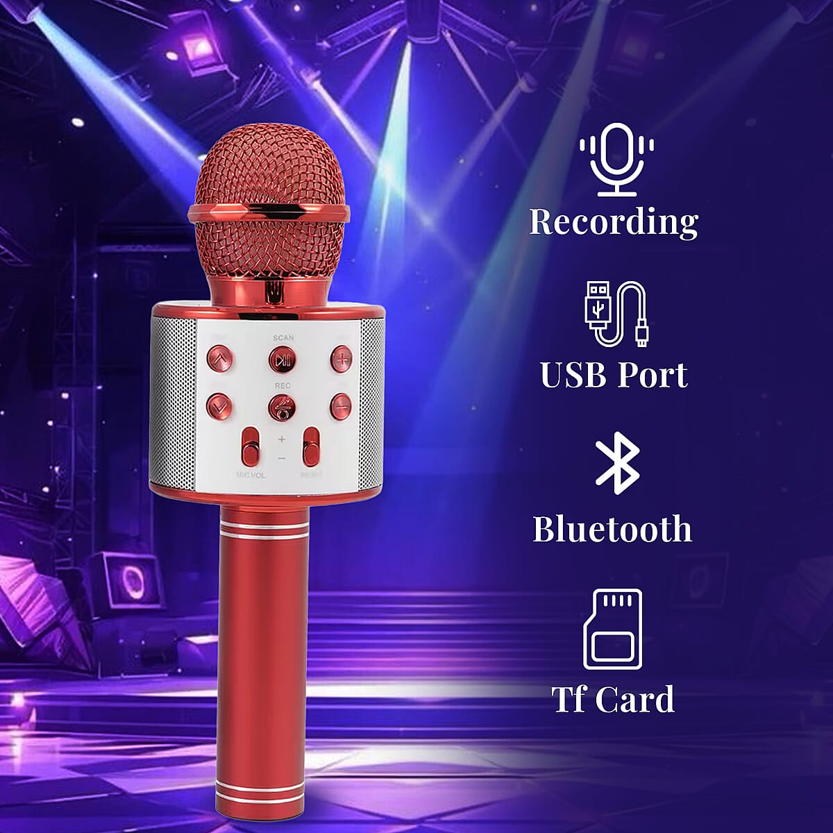 CLOSEOUT Total Vision Handheld Karaoke Microphone with Bluetooth Speaker -Red image number 2