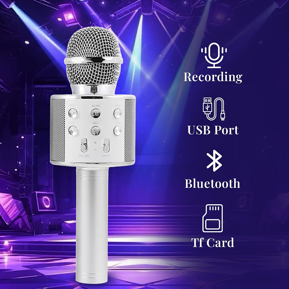 CLOSEOUT Total Vision Handheld Karaoke Microphone with Bluetooth Speaker -Grey image number 2