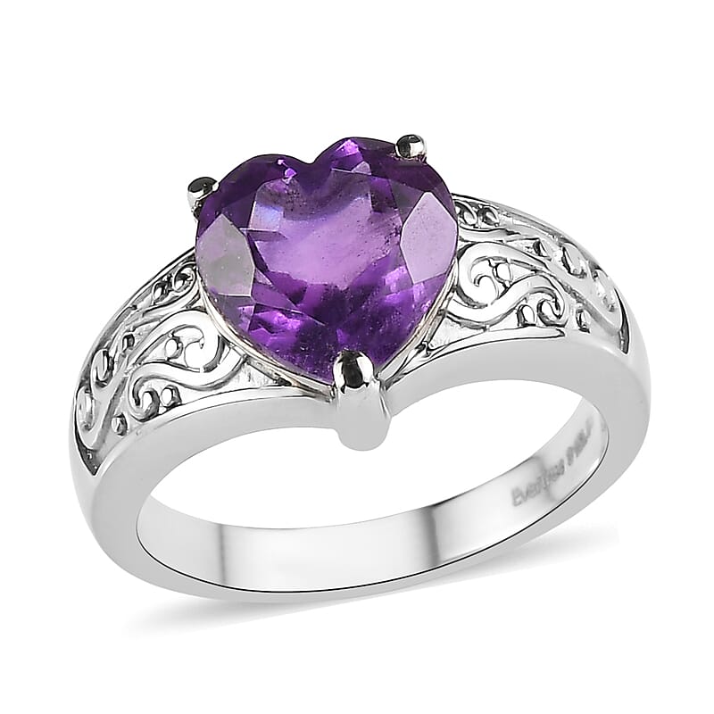 EverTrue African Amethyst Ring in Stainless Steel 3.20 ctw (Size 10.0)