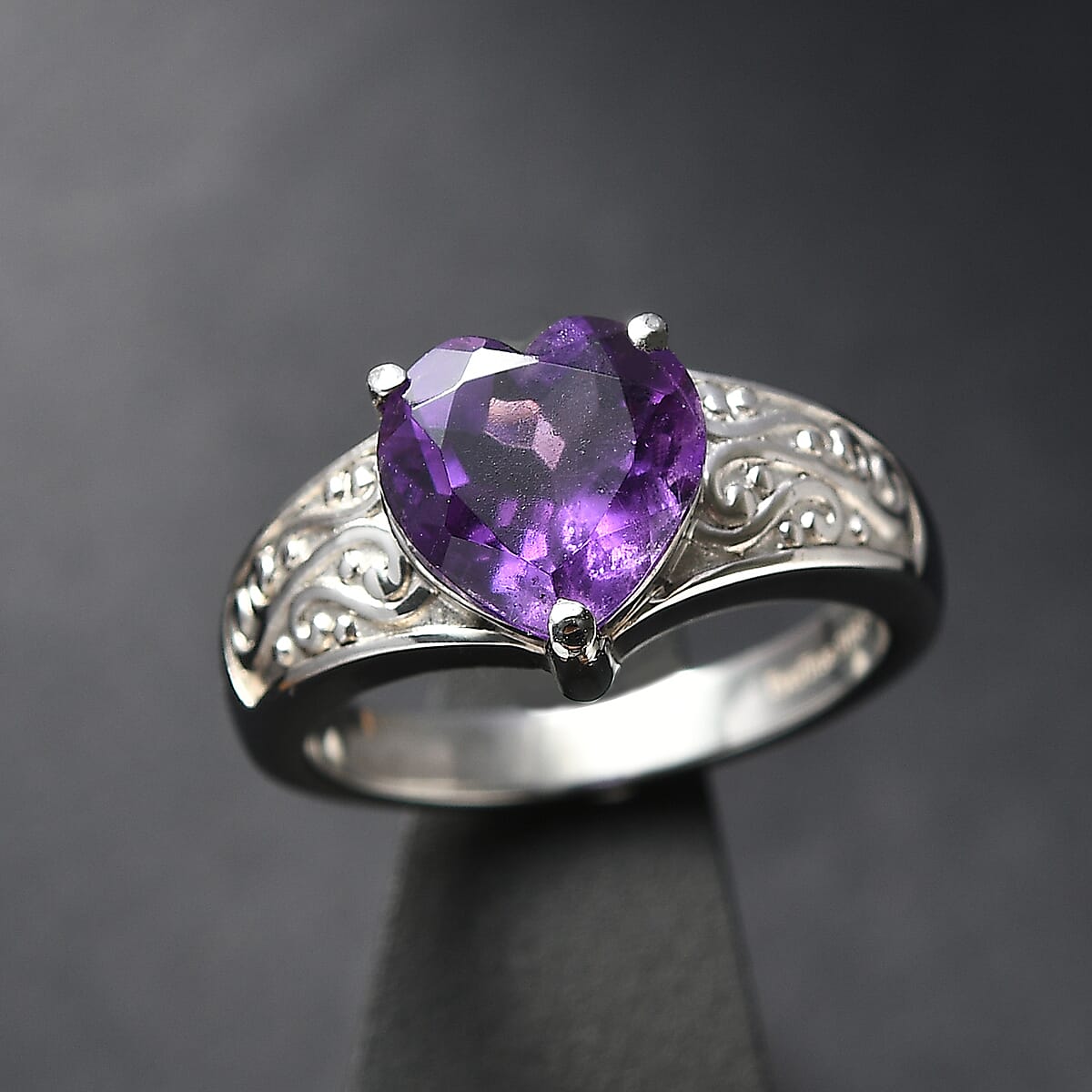 EverTrue African Amethyst 3.20 ctw Ring in Stainless Steel (Size 10.0) image number 1