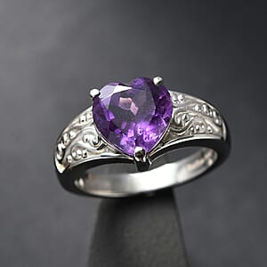 EverTrue African Amethyst Ring in Stainless Steel 3.20 ctw (Size 10.0)