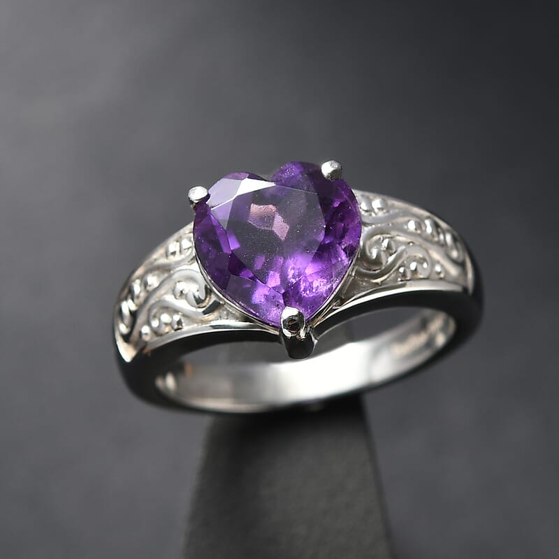 EverTrue African Amethyst Ring in Stainless Steel 3.20 ctw (Size 10.0)