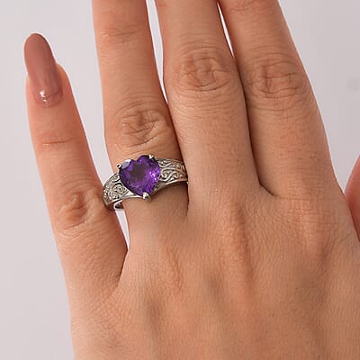EverTrue African Amethyst Ring in Stainless Steel 3.20 ctw (Size 10.0)