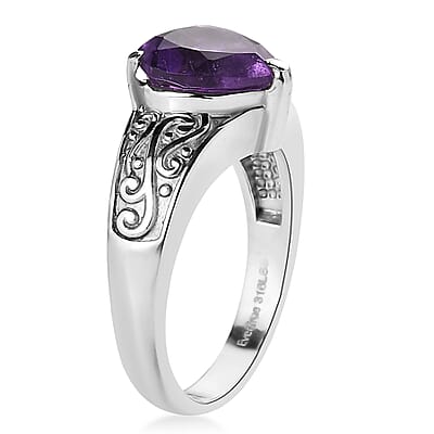 EverTrue African Amethyst Ring in Stainless Steel 3.20 ctw (Size 10.0)
