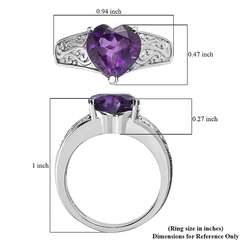 EverTrue African Amethyst Ring in Stainless Steel 3.20 ctw (Size 7.0)