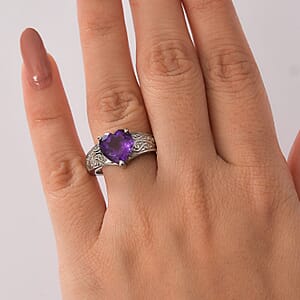 EverTrue African Amethyst Ring in Stainless Steel 3.20 ctw (Size 9.0)