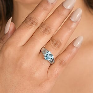 EverTrue Sky Blue Topaz 3.80 ctw Ring in Stainless Steel (Size 5.0)