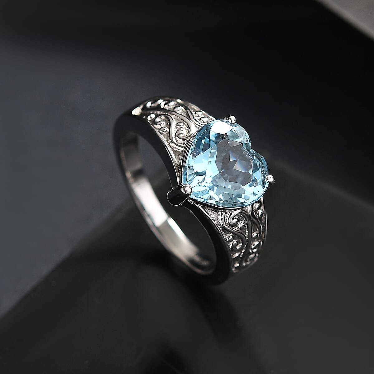 EverTrue Sky Blue Topaz 3.80 ctw Ring in Stainless Steel (Size 7.0) image number 1