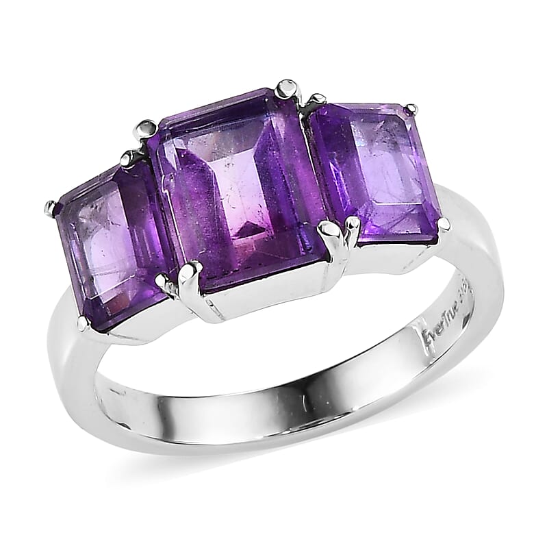 EverTrue African Amethyst 4.25 ctw 3 Stone Ring in Stainless Steel (Size 10.0) 