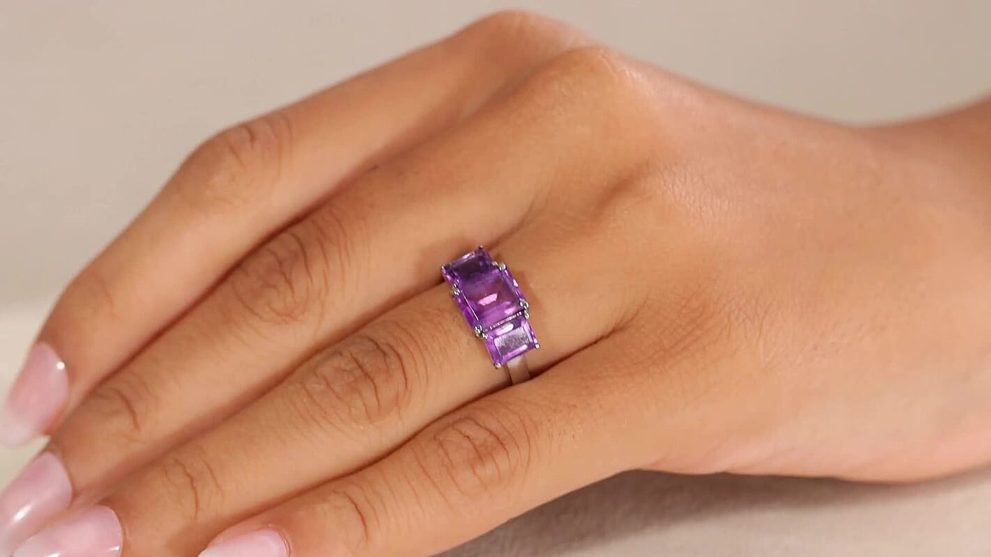 EverTrue African Amethyst 4.25 ctw 3 Stone Ring in Stainless Steel (Size 10.0)