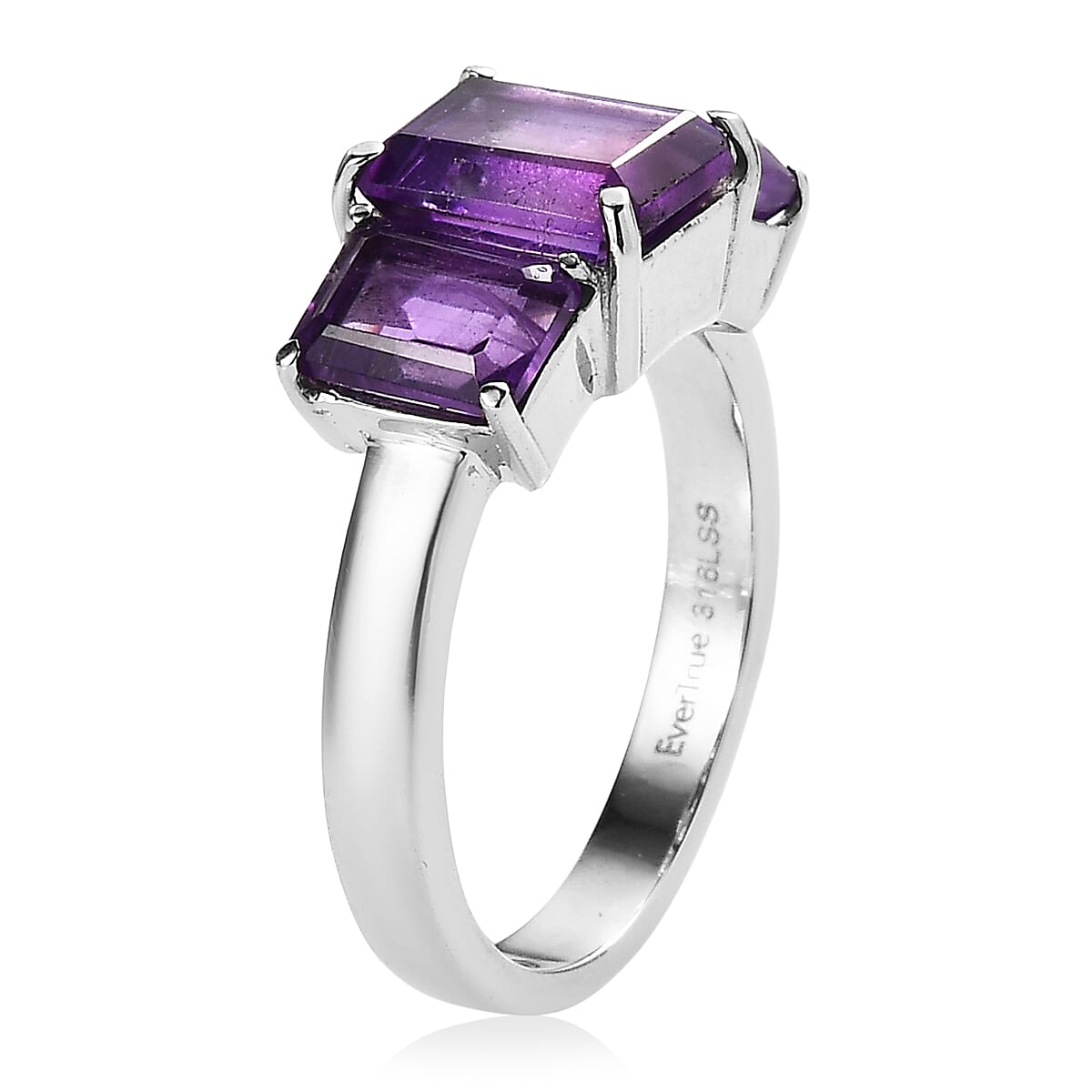 EverTrue African Amethyst 4.25 ctw 3 Stone Ring in Stainless Steel (Size 10.0)  image number 3