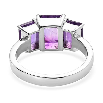 EverTrue African Amethyst 4.25 ctw 3 Stone Ring in Stainless Steel (Size 10.0) 