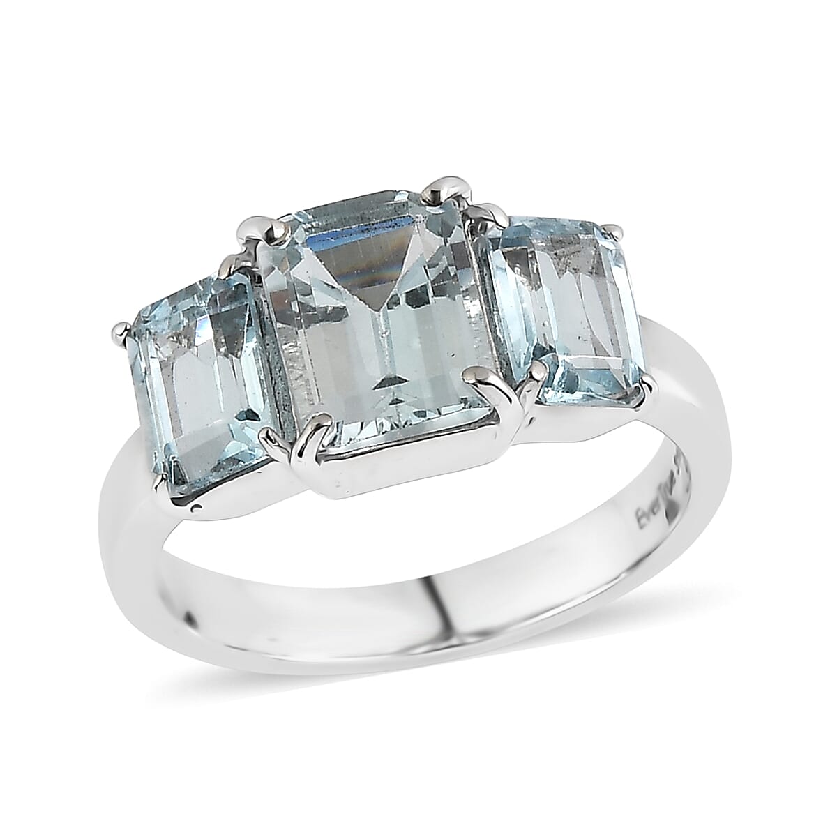 EverTrue Sky Blue Topaz 5.60 ctw 3 Stone Ring in Stainless Steel (Size 10.0) image number 0