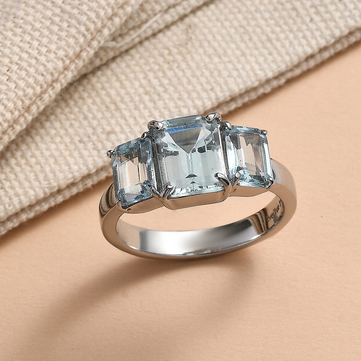 EverTrue Sky Blue Topaz 5.60 ctw 3 Stone Ring in Stainless Steel (Size 10.0) image number 1