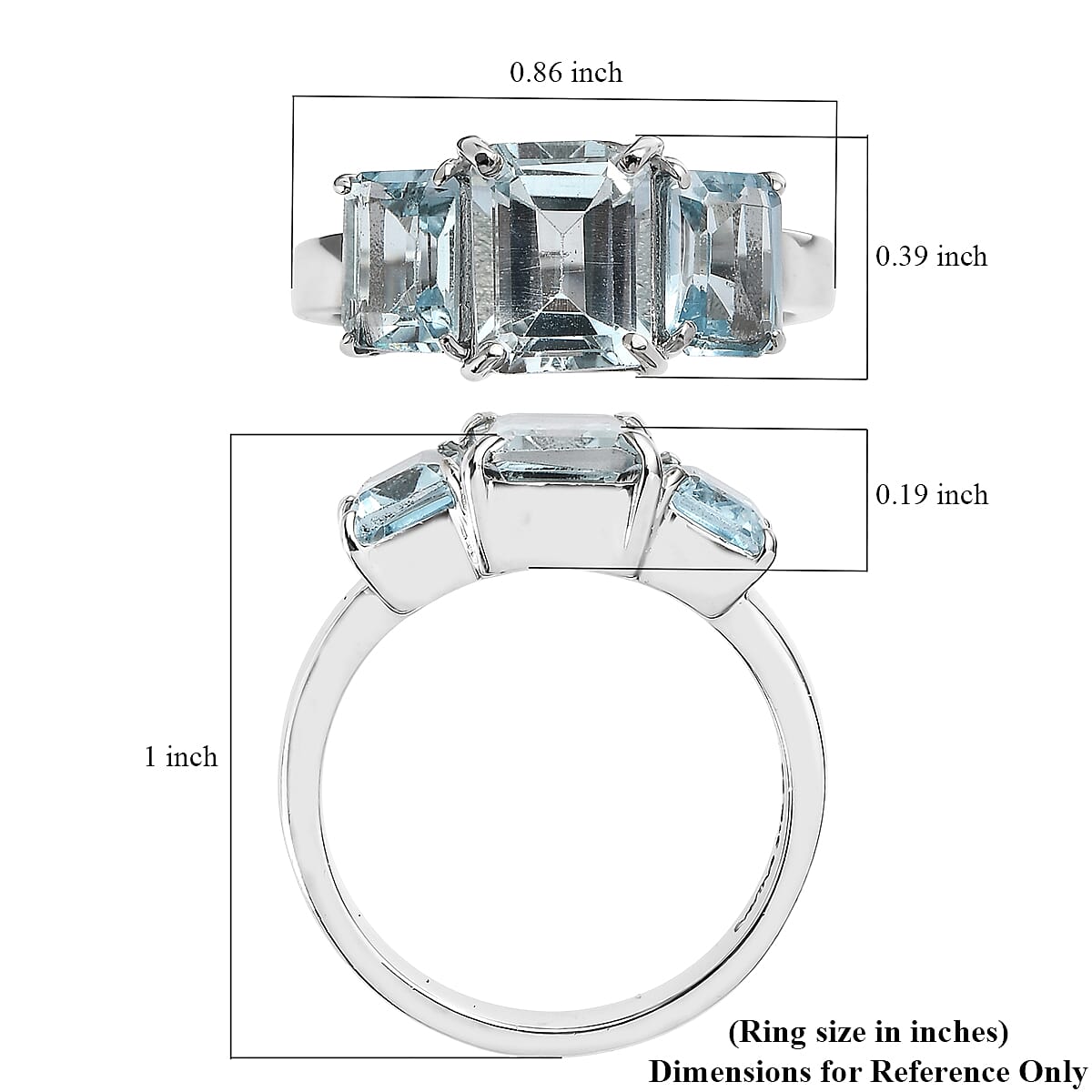 EverTrue Sky Blue Topaz 5.60 ctw 3 Stone Ring in Stainless Steel (Size 5.0) image number 5