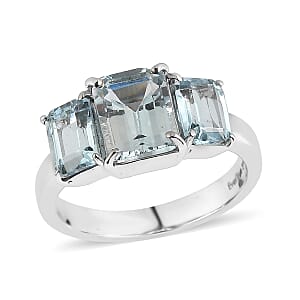 EverTrue Sky Blue Topaz 5.60 ctw 3 Stone Ring in Stainless Steel (Size 8.0)
