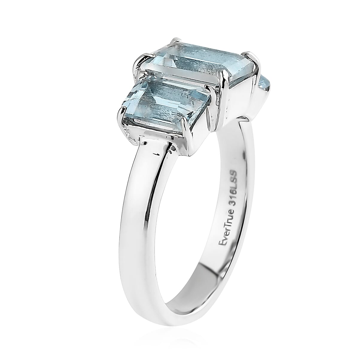 EverTrue Sky Blue Topaz 5.60 ctw 3 Stone Ring in Stainless Steel (Size 9.0) image number 3