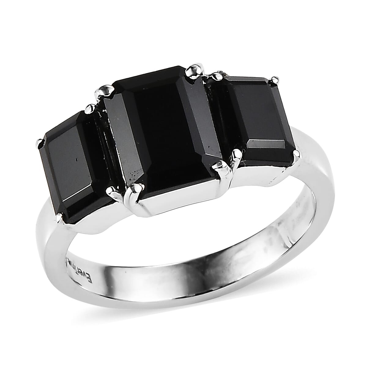 EverTrue Thai Black Spinel 5.50 ctw 3 Stone Ring in Stainless Steel (Size 10.0)  image number 0