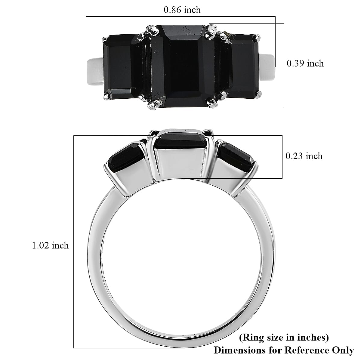 EverTrue Thai Black Spinel 5.50 ctw 3 Stone Ring in Stainless Steel (Size 8.0)  image number 5