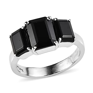 EverTrue Thai Black Spinel 5.50 ctw 3 Stone Ring in Stainless Steel (Size 9.0) 