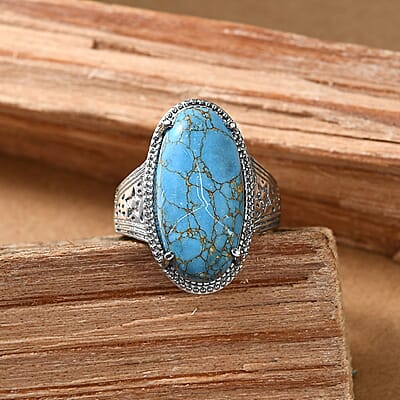 EverTrue Mojave Blue Turquoise 11.85 ctw Solitaire Ring in Stainless Steel (Size 10.0)