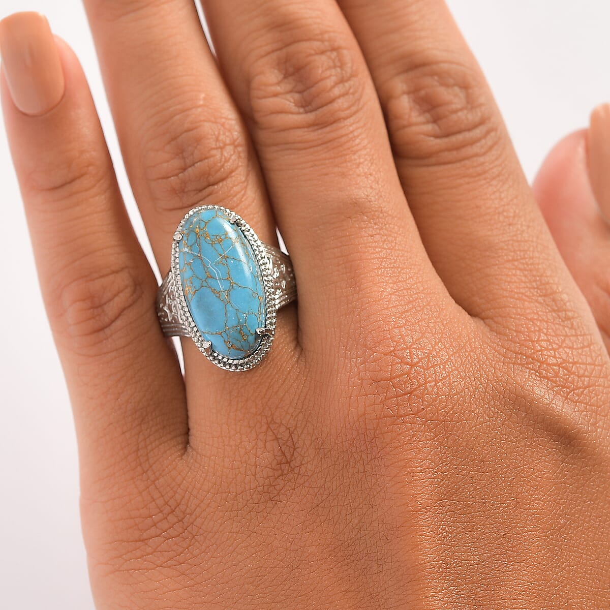 EverTrue Mojave Blue Turquoise 11.85 ctw Solitaire Ring in Stainless Steel (Size 10.0) image number 2