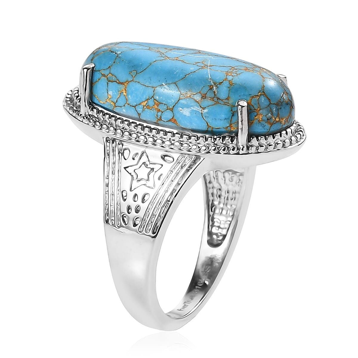 EverTrue Mojave Blue Turquoise 11.85 ctw Solitaire Ring in Stainless Steel (Size 10.0) image number 3