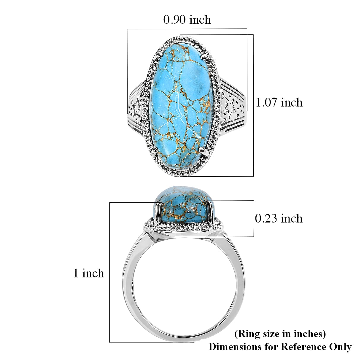 EverTrue Mojave Blue Turquoise 11.85 ctw Solitaire Ring in Stainless Steel (Size 10.0)