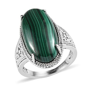 EverTrue African Malachite 17.20 ctw Solitaire Ring in Stainless Steel (Size 10.0)