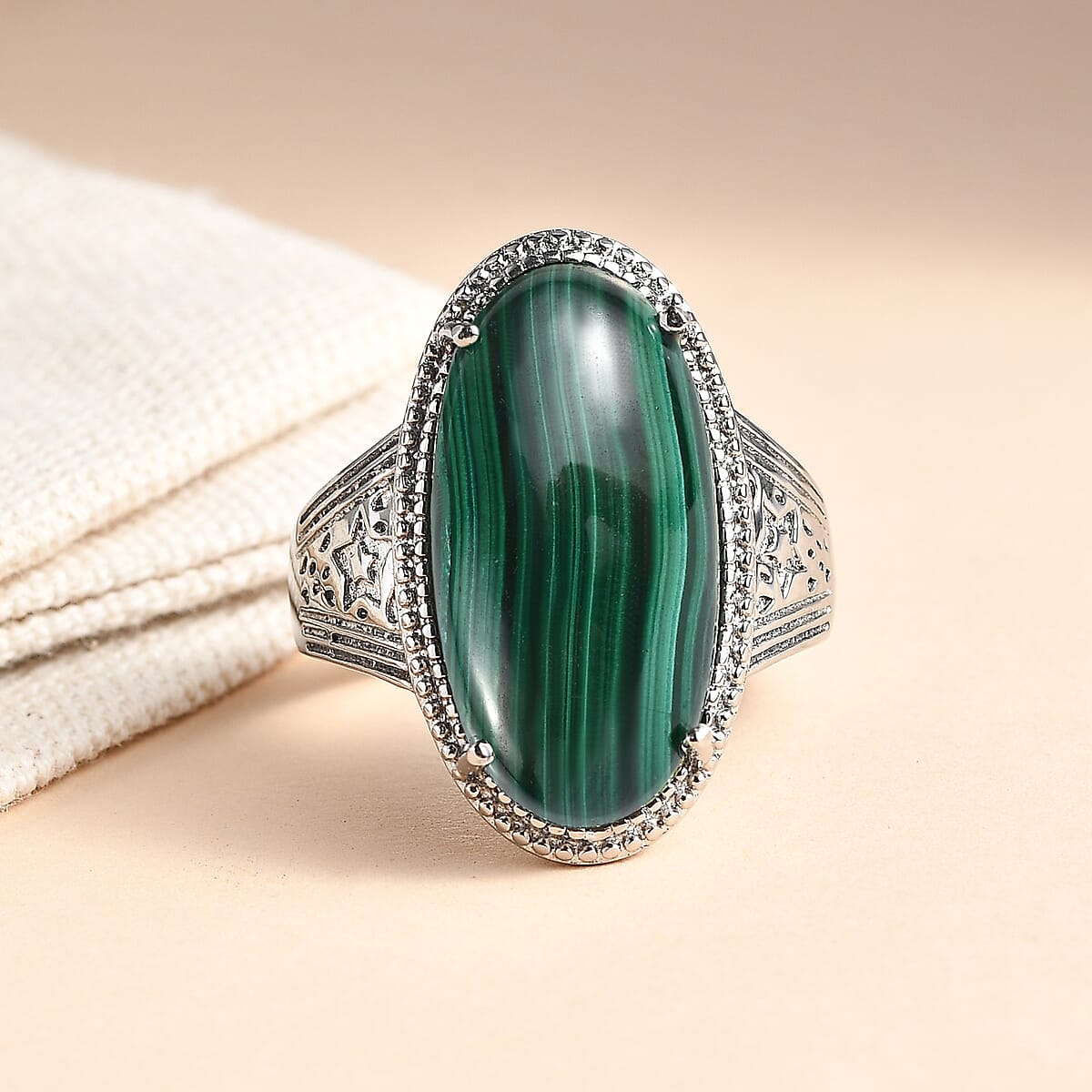 EverTrue African Malachite 17.20 ctw Solitaire Ring in Stainless Steel (Size 10.0) image number 1