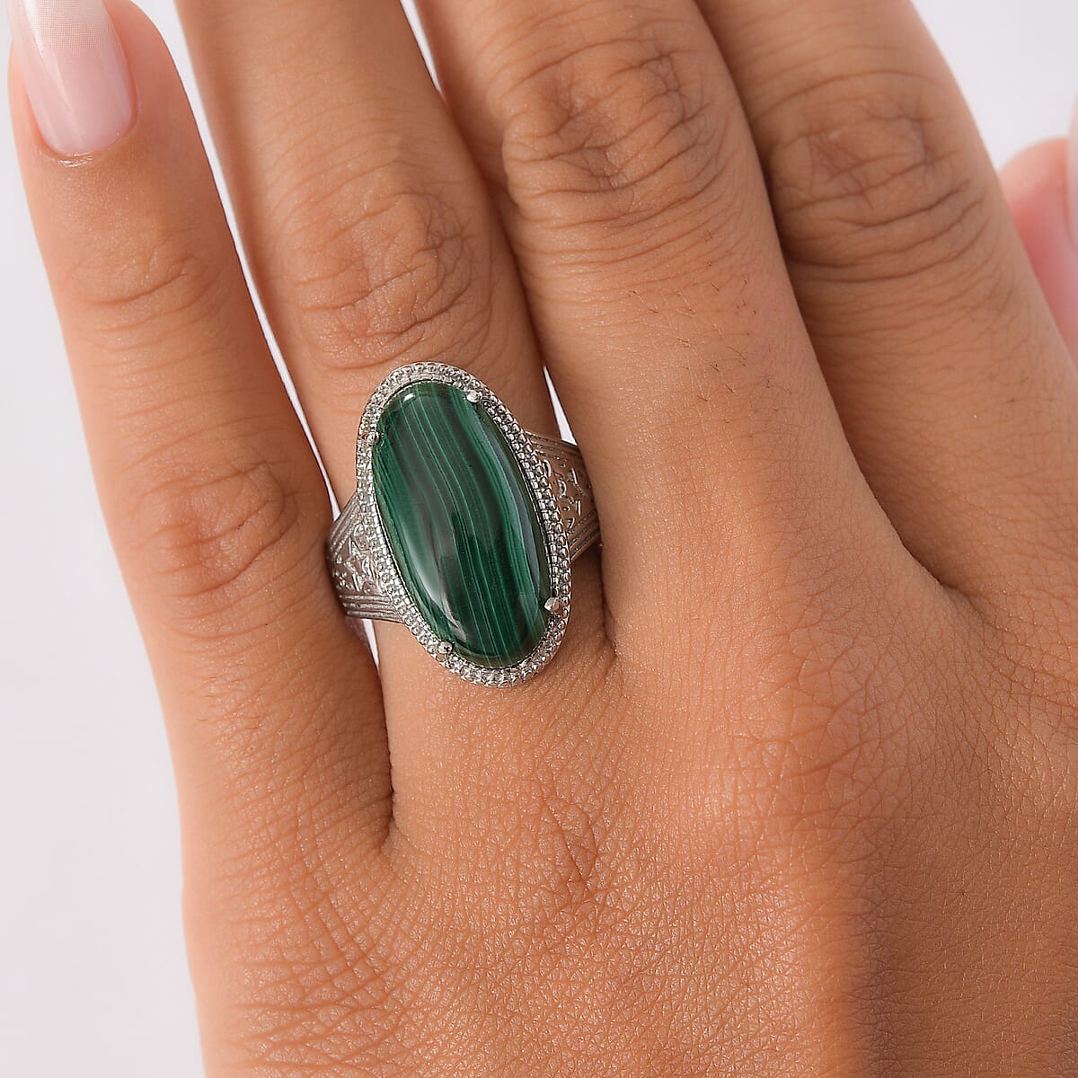 EverTrue African Malachite 17.20 ctw Solitaire Ring in Stainless Steel (Size 10.0) image number 2
