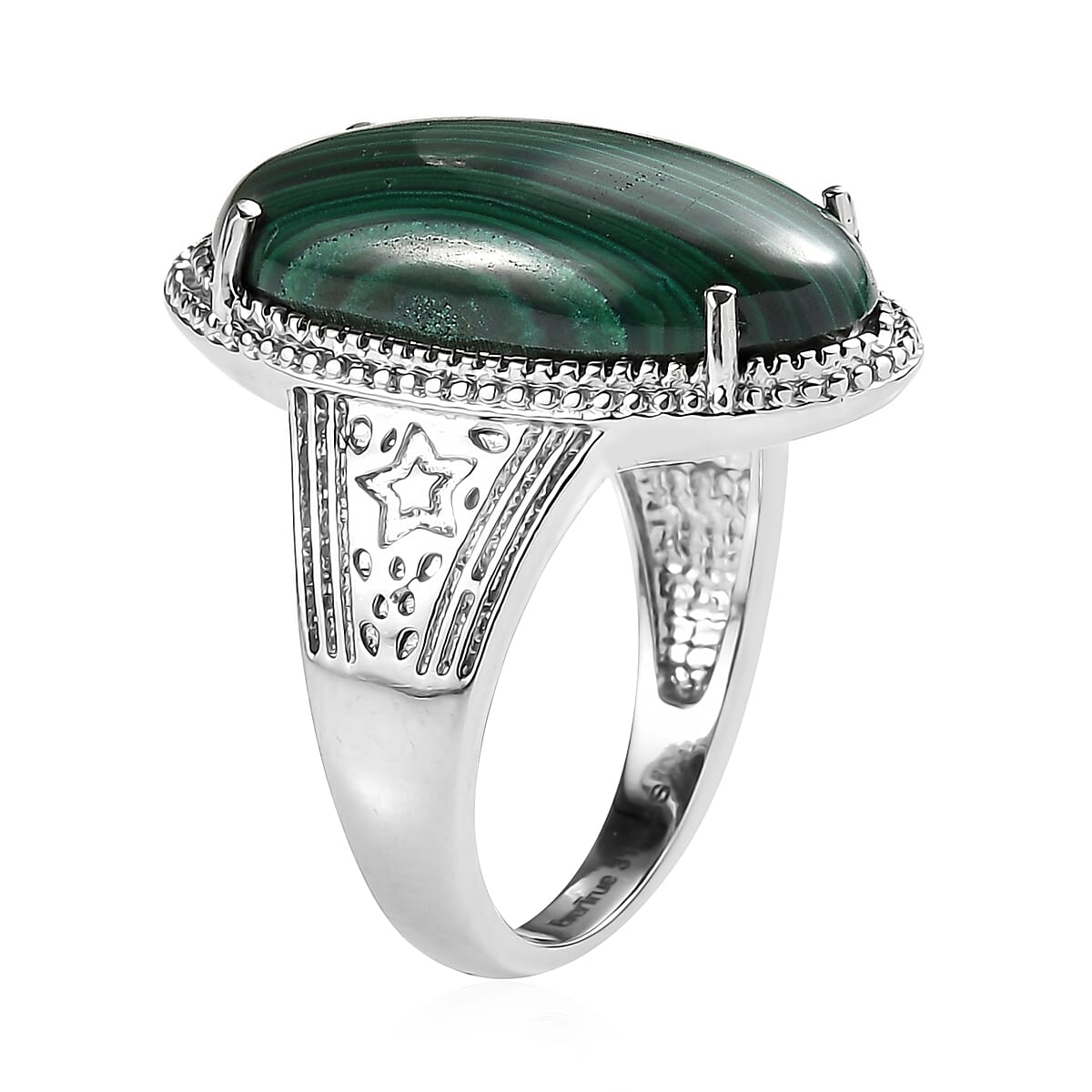 EverTrue African Malachite 17.20 ctw Solitaire Ring in Stainless Steel (Size 10.0) image number 3