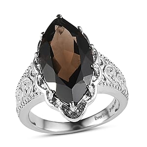 EverTrue Brazilian Smoky Quartz 6.60 ctw Solitaire Ring in Stainless Steel (Size 10.0)