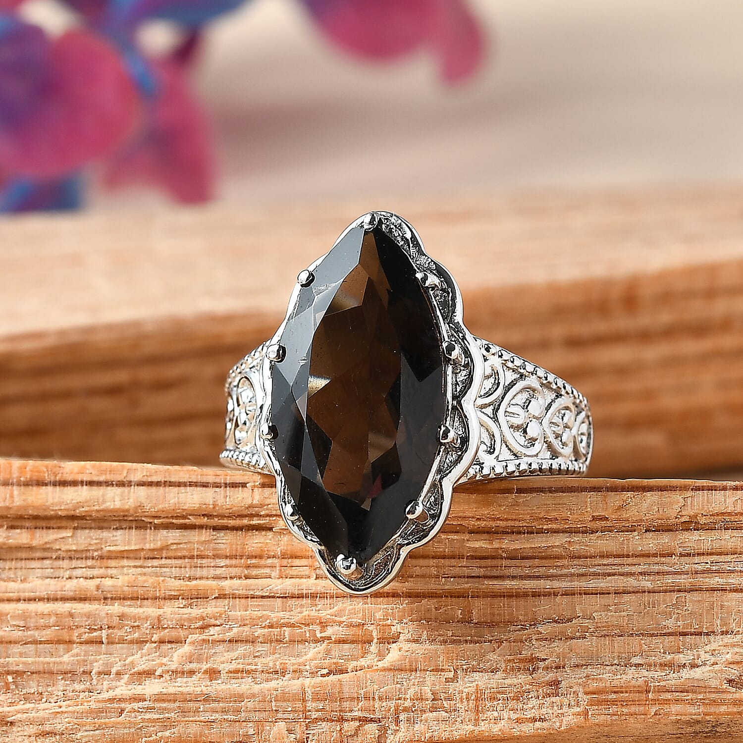 EverTrue Brazilian Smoky Quartz 6.60 ctw Solitaire Ring in Stainless Steel (Size 10.0)