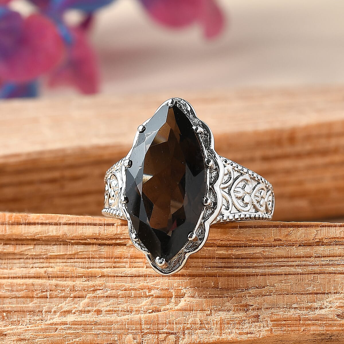 EverTrue Brazilian Smoky Quartz 6.60 ctw Solitaire Ring in Stainless Steel (Size 10.0) image number 1