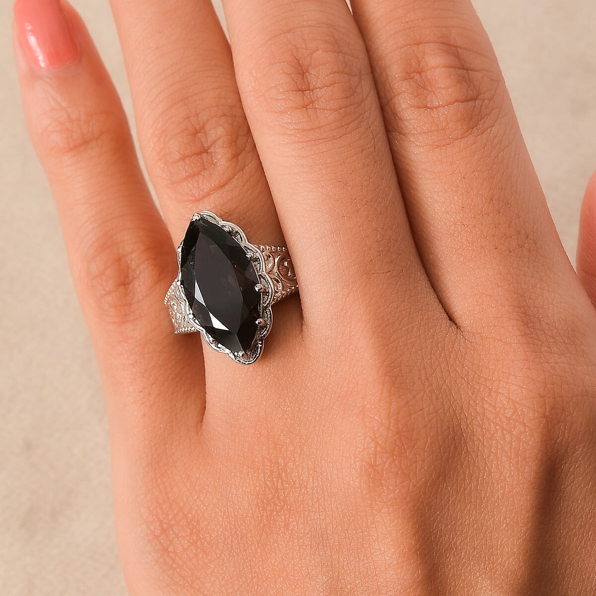 EverTrue Brazilian Smoky Quartz 6.60 ctw Solitaire Ring in Stainless Steel (Size 10.0) image number 2