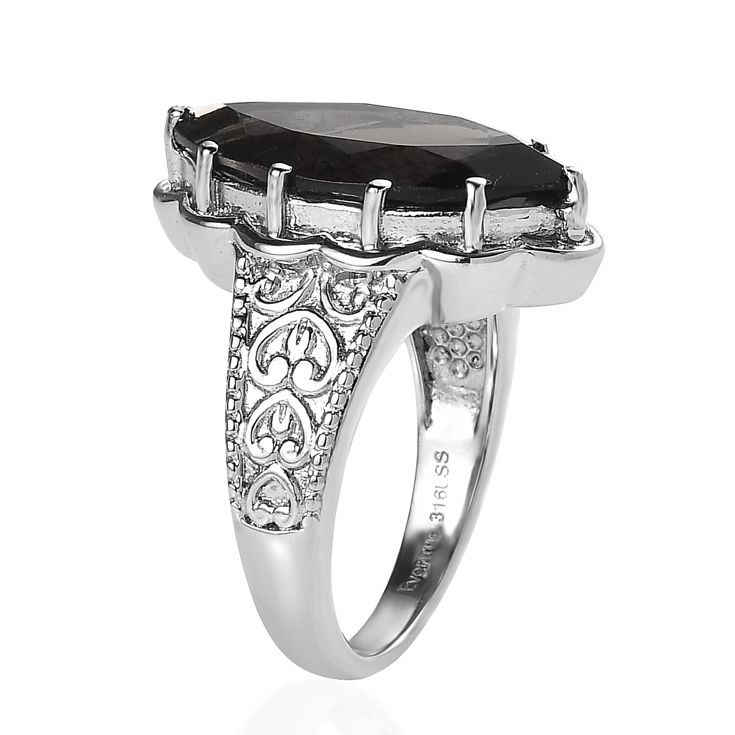 EverTrue Brazilian Smoky Quartz 6.60 ctw Solitaire Ring in Stainless Steel (Size 10.0)