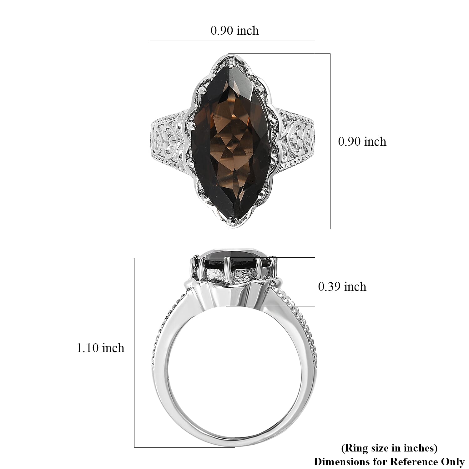 EverTrue Brazilian Smoky Quartz 6.60 ctw Solitaire Ring in Stainless Steel (Size 10.0)