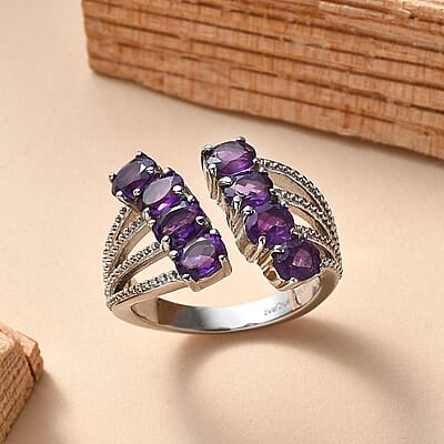 EverTrue African Amethyst 2.60 ctw Ring in Stainless Steel (Size 10.0) 