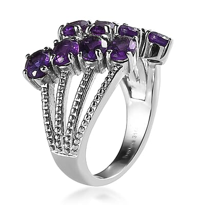 EverTrue African Amethyst 2.60 ctw Ring in Stainless Steel (Size 10.0) 