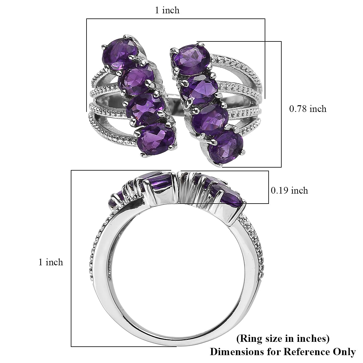 EverTrue African Amethyst 2.60 ctw Ring in Stainless Steel (Size 10.0) 