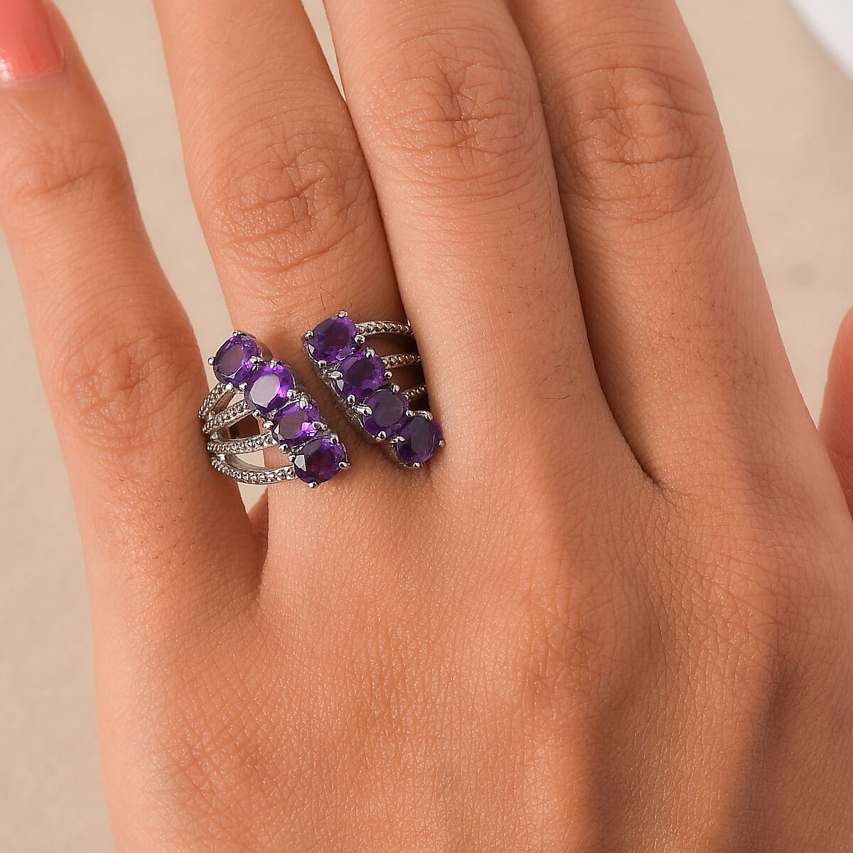 EverTrue African Amethyst 2.60 ctw Ring in Stainless Steel (Size 9.0)  image number 2