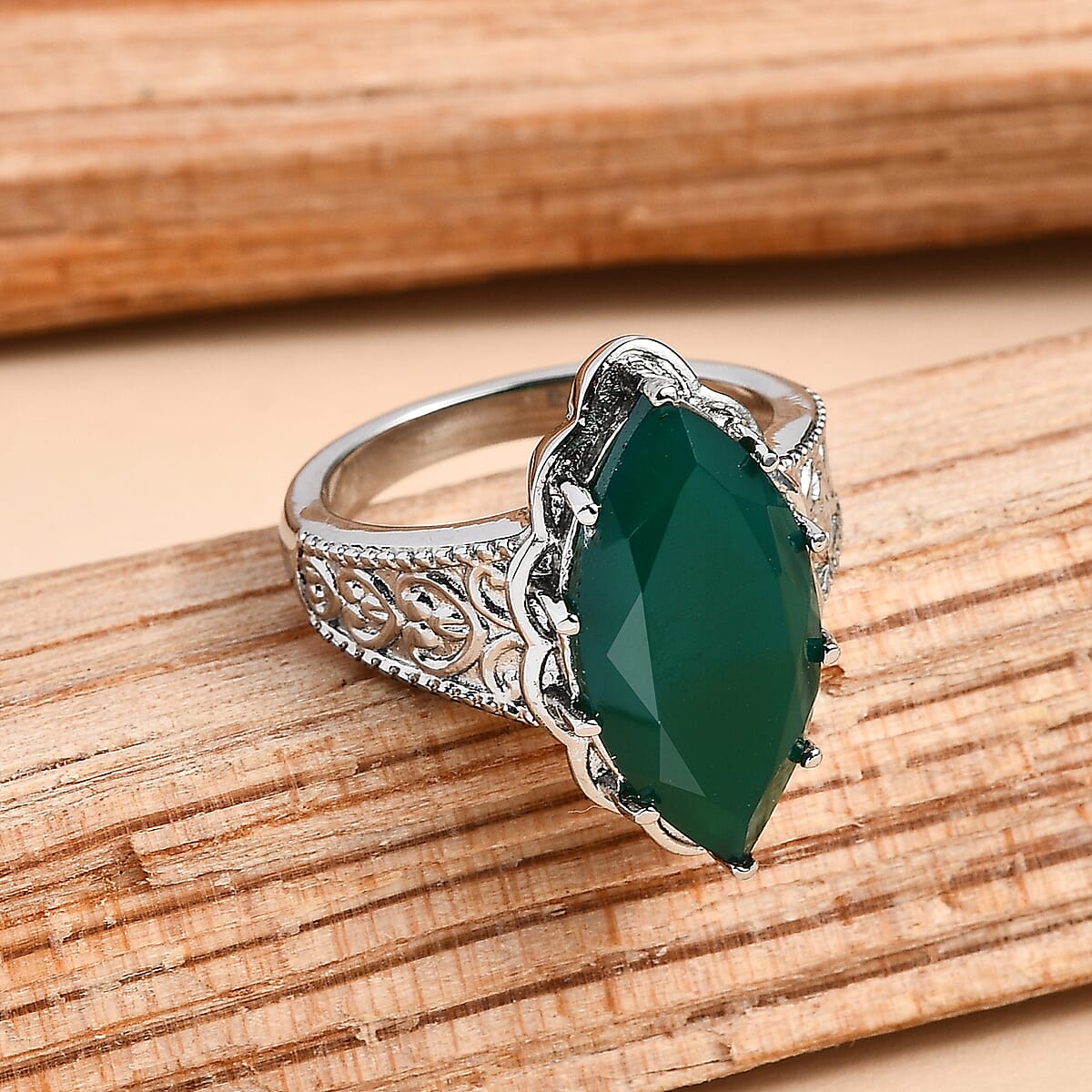 EverTrue Green Onyx 6.90 ctw Solitaire Ring in Stainless Steel (Size 10.0) image number 1