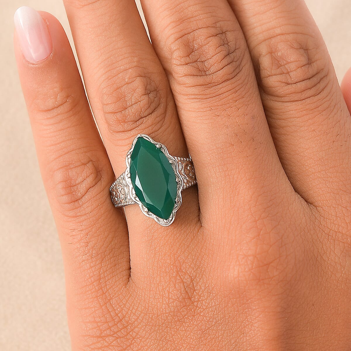 EverTrue Green Onyx 6.90 ctw Solitaire Ring in Stainless Steel (Size 10.0) image number 2