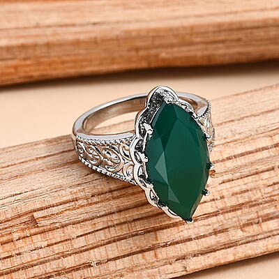 EverTrue Green Onyx 6.90 ctw Solitaire Ring in Stainless Steel (Size 11.0)