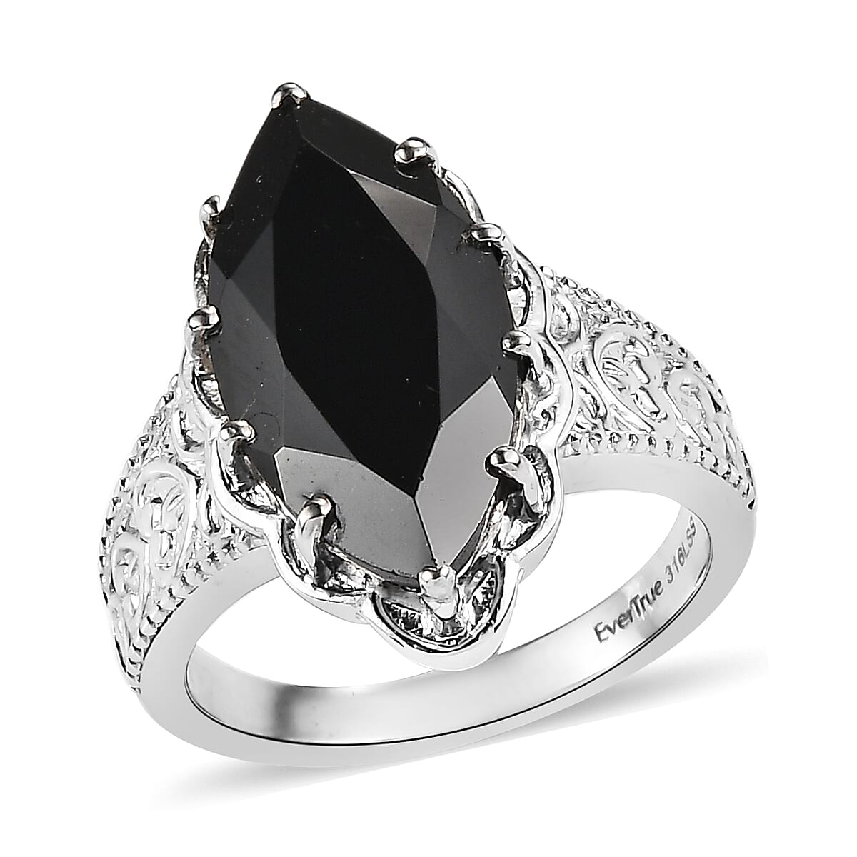 EverTrue Thai Black Spinel 8.30 ctw Ring in Stainless Steel (Size 10.0)  image number 0
