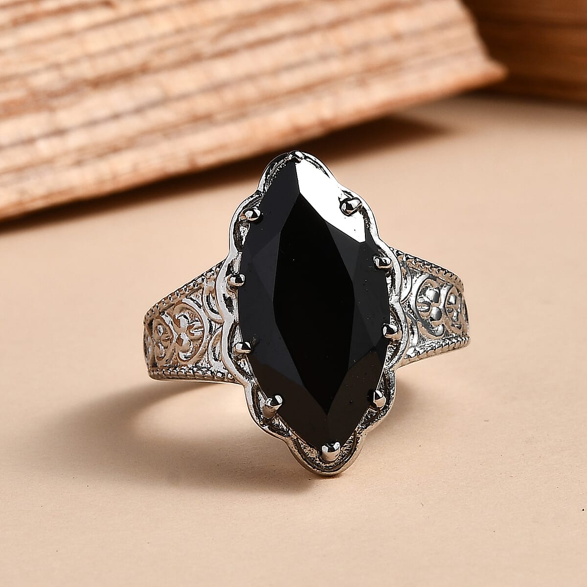 EverTrue Thai Black Spinel 8.30 ctw Ring in Stainless Steel (Size 10.0)  image number 1
