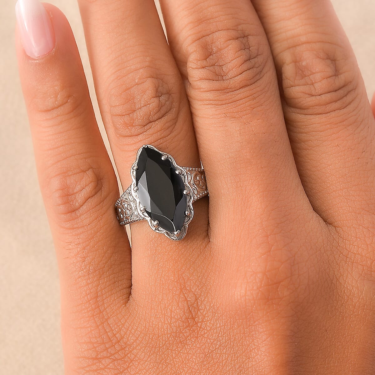 EverTrue Thai Black Spinel 8.30 ctw Ring in Stainless Steel (Size 10.0)  image number 2